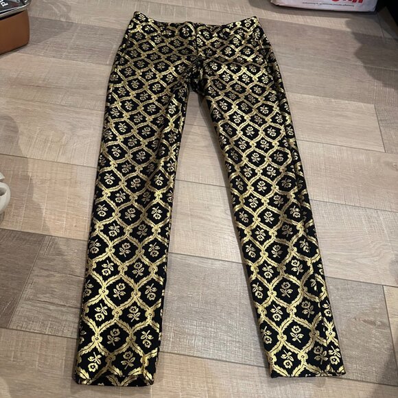 OLD NAVY WOMENS PIXIE PANTS MID RISE GOLD BLACK SIZE 6 HOLIDAY PARTY - Picture 2 of 9